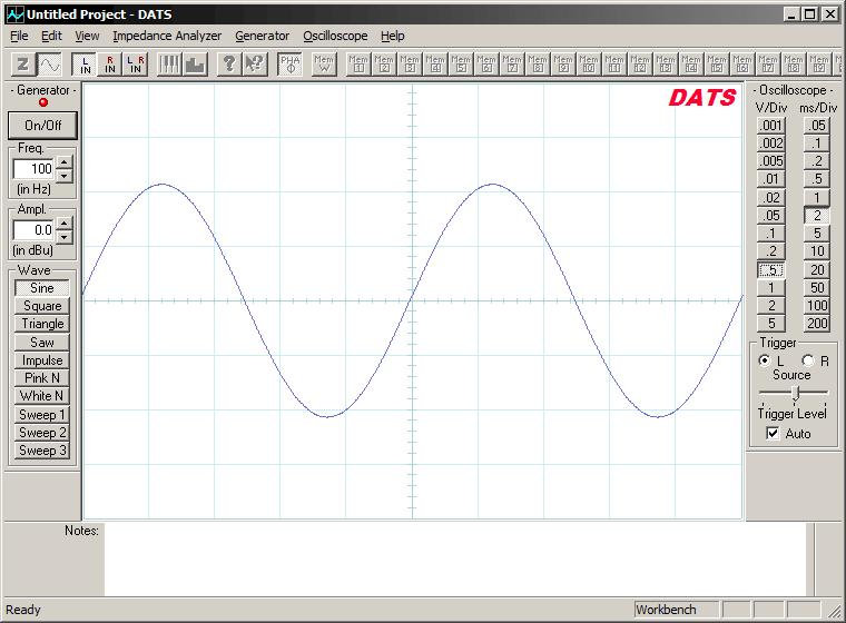 DATS also provides three different digitally synthesized logarithmic sine sweeps from 10 Hz to 20 khz.