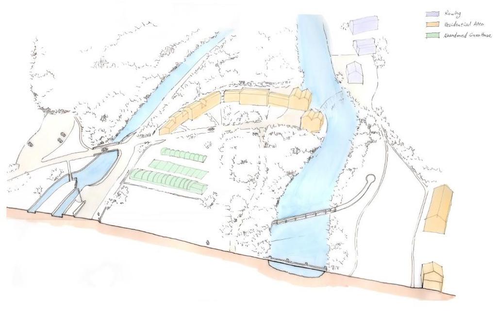 Fig. 6 Section of the site (Author, 2013) Considering the various bridges along the river, three types (Fig. 7) of bridges could be sorted. The draft (Fig.