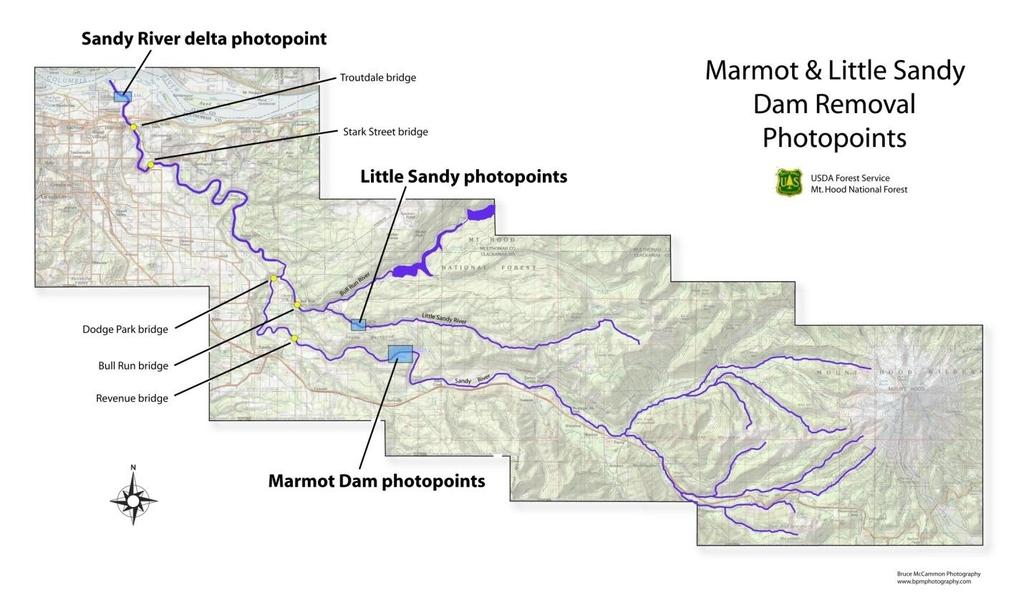 Site M1 was located above Marmot dam. The Sandy River channel adjusted tens of feet laterally and 10 to 15 feet vertically after dam removal.