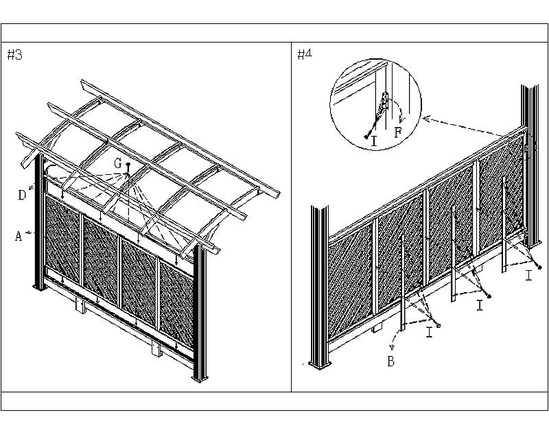 ASSEMBLY INSTRUCTIONS FOR 14 x 14 SONOMA ARCHED TOP PERGOLA : OPTIONAL LATTICE WALL PANEL Position wall panels in slot on lower beam. Use L brackets to attach outer wall panels to posts.