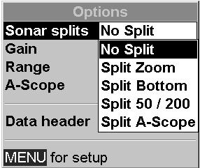 9 Sonar fishfinding: Displays To show the Sonar display, press DISPLAY, select Chart or Sonar, then select a sonar display. There are five kinds of sonar display.