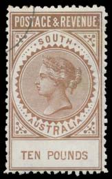 [Ed Williams' example sold for $1120] 1, 325 V A B1 Lot 325 1886-96 'POSTAGE & REVENUE' Perf 11½-12½ 10 copper SG 206a, CTO with large-part o.g., Cat 900.