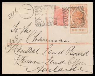 Prestige Philately - Auction No 168 Page: 7 332 C A/B Ex Lot 332 1902-04 Thin 'POSTAGE' 4d orange-red BW #S20B (SG 269) on registered covers x2 & a Shierlaw front from