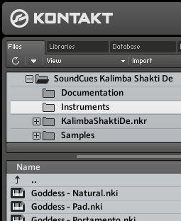 User Manual (you re reading this now) and the SoundCues End User License Agreement (EULA). This folder contains the Kalimba Shakti De Kontakt instrument patches (.nki and.