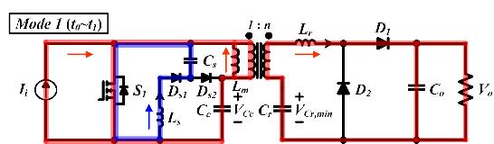 The voltage VCc across the clamp capacitor is the same as the input voltage Vi. In the below-resonance operation, nine modes exist within Ts.