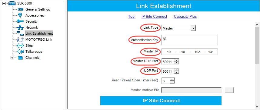 Configuring MOTOTRBO Equipment 4.1.3 Link Establishment In the left pane, select Link Establishment.