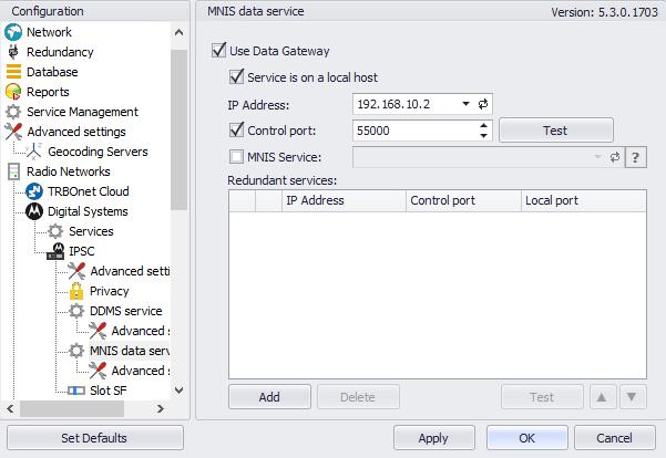 In the MNIS data service pane, specify the following MNIS data servicerelated settings: Use Data Gateway Select this option to enable the MNIS data service for the server.