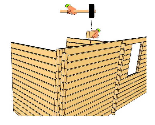 It is advisable to use a spirit level during the construction of the cabin. Using the Installation guide together with the Parts List for reference you can start erecting the walls.