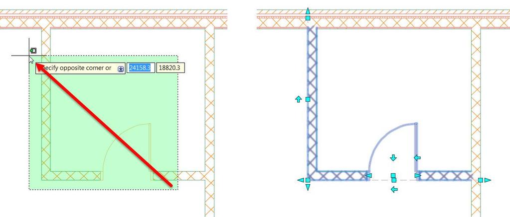 Dragging cursor from the left to the right, AutoCAD draws a Window Selection with continuous contour, and in AutoCAD 2015 its fill color is light blue in default mode.