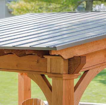 The roof is constructed of 2x8 pine joists and 1x6 pine roof decking, and covered with a 5V