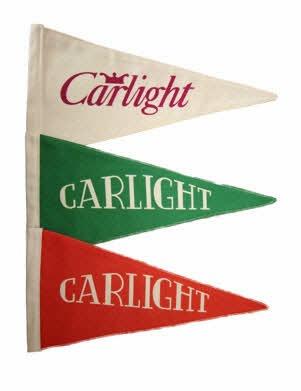 Carlight Pennants Fly the flag - original Carlight pennants are now back (size approximately 350mm x 170mm) and these are 100% cotton panama, so whilst they won t stand being left outside