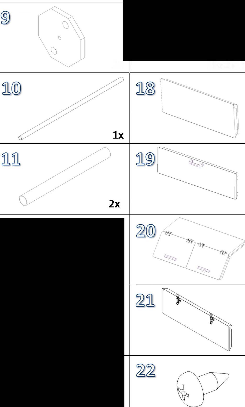 TOOLS REQUIRED: One knife to open packaging Two ½ wrench or socket (metric 13) One 9/16 wrench or socket (metric 14) One #2 Philips (+) screwdriver NOTE: All bolts are 9/16 (metric