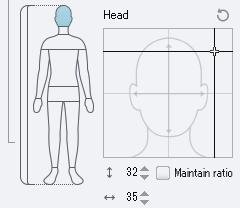 The number you enter will change the body shape of the 3D drawing figure. (7) Horizontal The value of the horizontal 2D slider is shown here. Click the number to directly input a value.