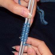 You want to have 8 loops on each needle, like this: Using the third dpn, knit the 8