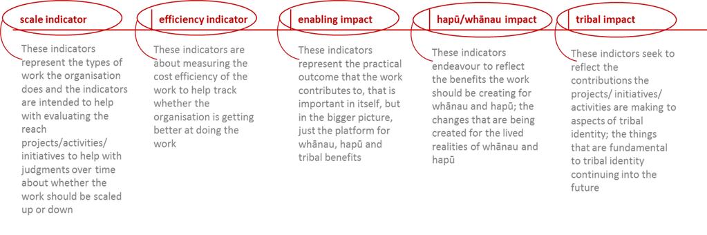 Kaupapa Indicator Bank The kaupapa indicator bank consolidates a number of indicators that can be used to measure the scale, efficiency and ultimate outcomes of tribal programmes.