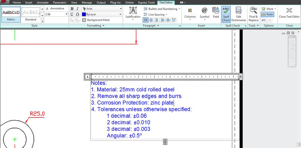 Figure 12.15 Modifying the notes by adding material and corrosion details Now that you have your notes in the drawing, You need to create a new layer named PSpace.