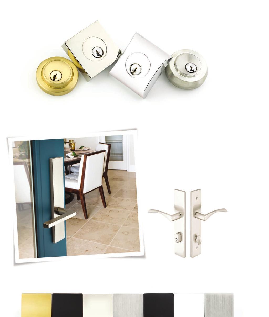 CONTEMPORARY / MODERN BRASS & STAINLESS STEEL Deadbolts Modern Deadbolt Satin Brass Square Deadbolt Polished Nickel - Lifetime Neos Deadbolt Polished Chrome Round Deadbolt Stainless Steel Multi Point