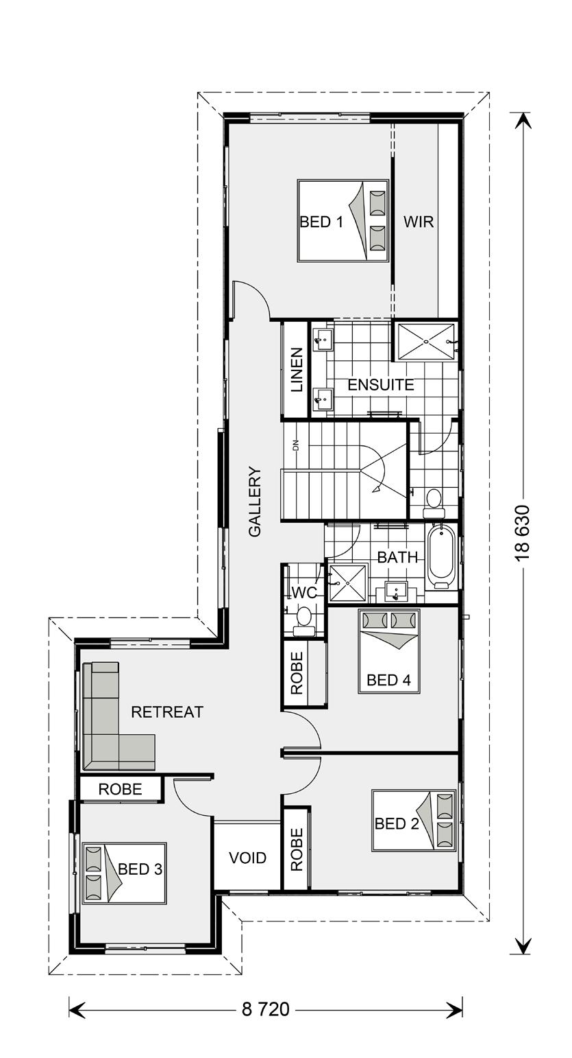 + Study + + Retreat + + Alfresco + + Double garage UPPER FLOOR SPECIFICATIONS GF Living: 111.9 sq.m 12.16 sq UF Living: 113.2 sq.m 12.30 sq Garage: 37.