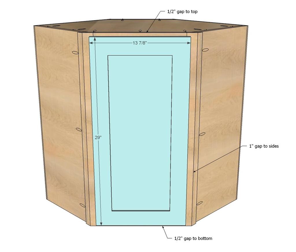 [23] For a full overlay door, you'll need room for the door to swing open without hitting and adjacent cabinet.
