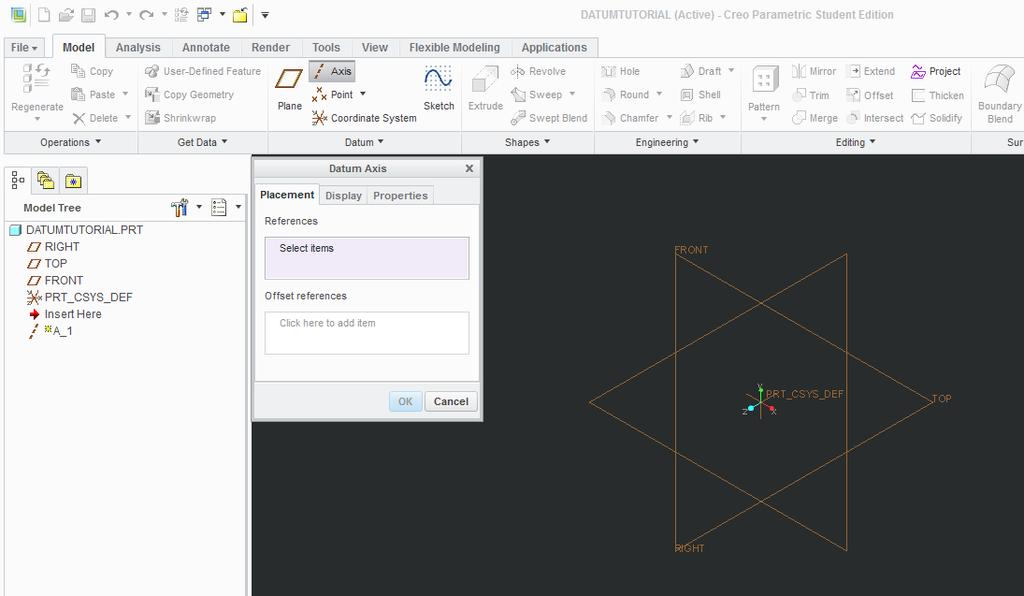 Datum Tutorial Part: Cutter Objective: Learn to apply Datums in different ways Directions 1. Datum Axis Creation a.