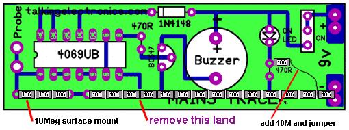 The land on the top of the board in the position shown in the diagram above must be totally removed and any traces of the plate-through hole material must also be removed from the top surface so the