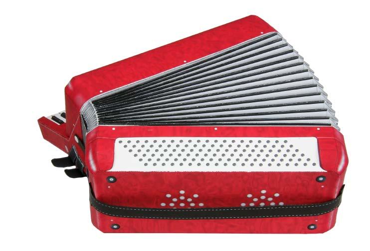 Some accordions have buttons rather than keys. The right hand part is mainly responsible for creating the melody.