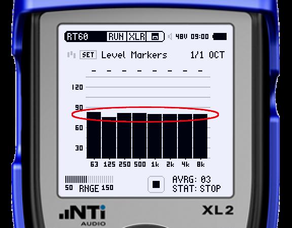 Adjust the gain of your system and the MR-PRO until the Pink Noise signal can be heard at a decent level. On the XL2, select RT60 from the main menu, Run from the second menu, and 1/1 OCT resolution.
