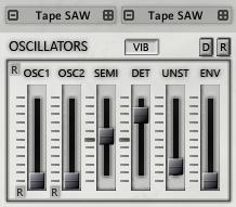 Above the Oscillator section are labels displaying the names of the currently loaded Waveforms. You can also use the +- buttons to cycle though them.