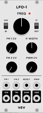 Low Frequency Oscillator (LFO) VCV Rack provides an LFO on Fundamentals->LFO 1 Essential functions are the same as the oscillator we already know, except it operates at lower frequencies Use it for