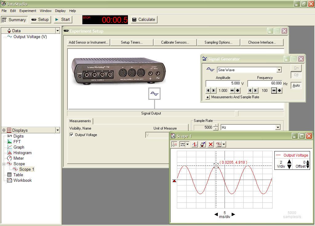 . Alternating current (sinusoidal power supply): Open DataStudio and click reate Experiment. Then, make the following environment with the picture instruction.