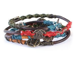 ELEMENTS OF LIFE WA0393 EARTH BRACELET Materials: Waxed polyester thread, leather & Zamak metal charms and button.