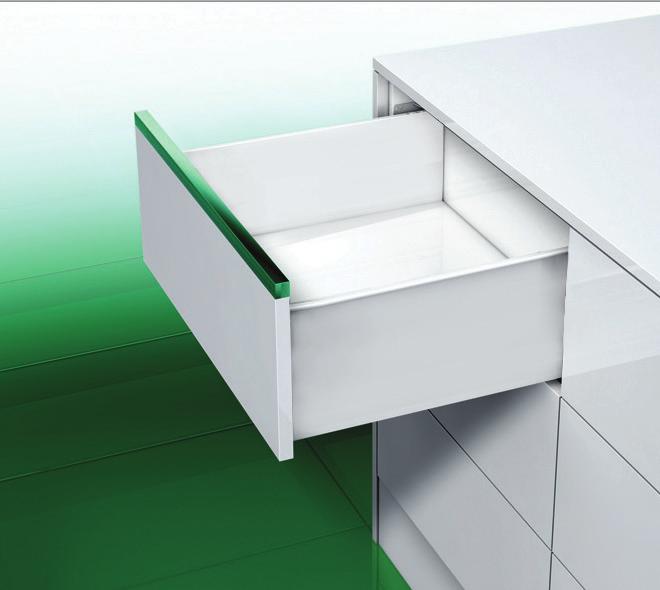 Zargen 6436 3mm (8 3/8") Side Height Integrated drawer slide and drawer side Self-closing feature with 60mm ( 3/8") closing range Built-in drawer front bumpers Quick assembly through dowelled and