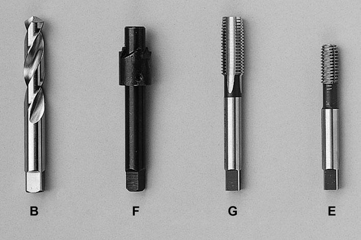 Repair tools for metric thread HSS-steel drill, hub cutter, cutting tap, turning tool Complete tool sets for metric thread M4 M12 Tools are also available separately on demand Tools IMS Part No.