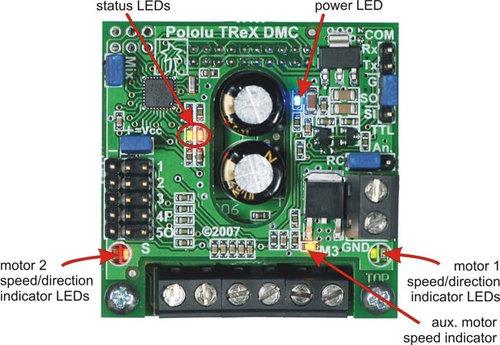 TReX LEDs Power LED (1): The blue power LED is located on the top board. When it is brightly illuminated, the TReX is receiving power and is running.
