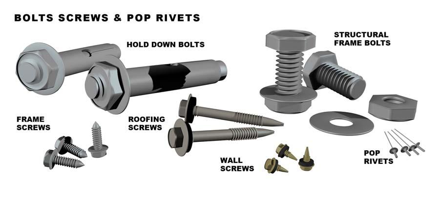 Roofing Screws - To fix the roof sheets/flashings into the roof purlins. (this screw comes with a neoprene washer & in some circumstances a cyclone cap).