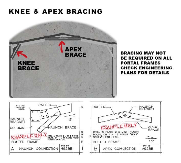 10. FIXING KNEE & APEX BRACES (IF REQUIRED SEE ENGINEERING PLANS) Fit any knee or apex braces as supplied.