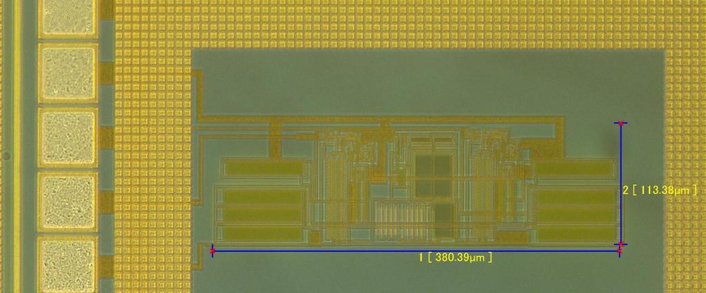 Figure 4.9: Chip micrograph of the proposed rectifier. The circuit has been verified by standard 0.18 µm CMOS process. A pure 13.56 MHz sinusoidal waveform is applied to the input of the rectifier.