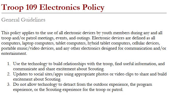 Do you have an Electronics Policy? No electronics Period!