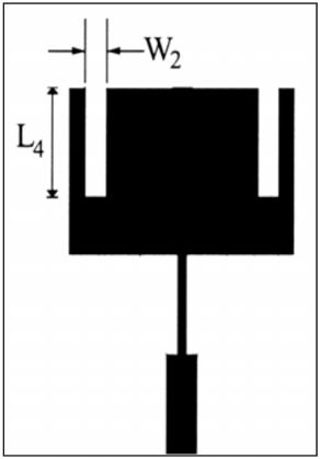 The distance between two conjugative slots is 1 mm. The dimensions of the slots are taken in terms of free space wavelength λ 0. The slots are placed at a distance of 0.