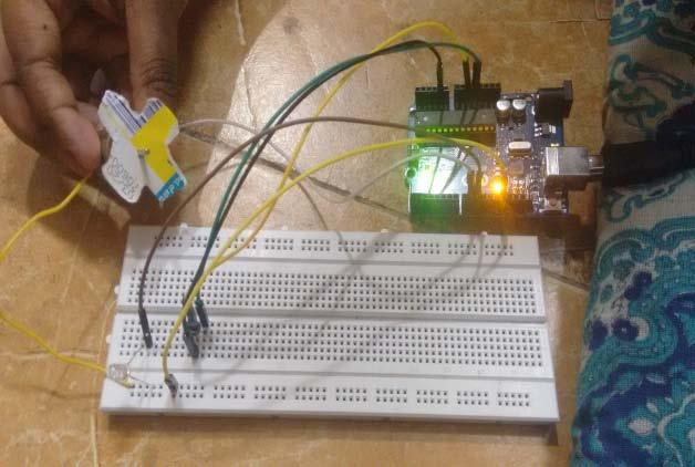The output pin is connected to one of the Arduino s analog input pins to receive data from