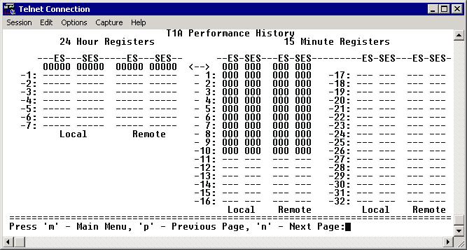 Section 5 User Interface Guide TRACER 4108/4208 System Manual >T1X PERFORMANCE HISTORY The following menus for the T1x Performance History apply to all eight available T1 interfaces (A through H).