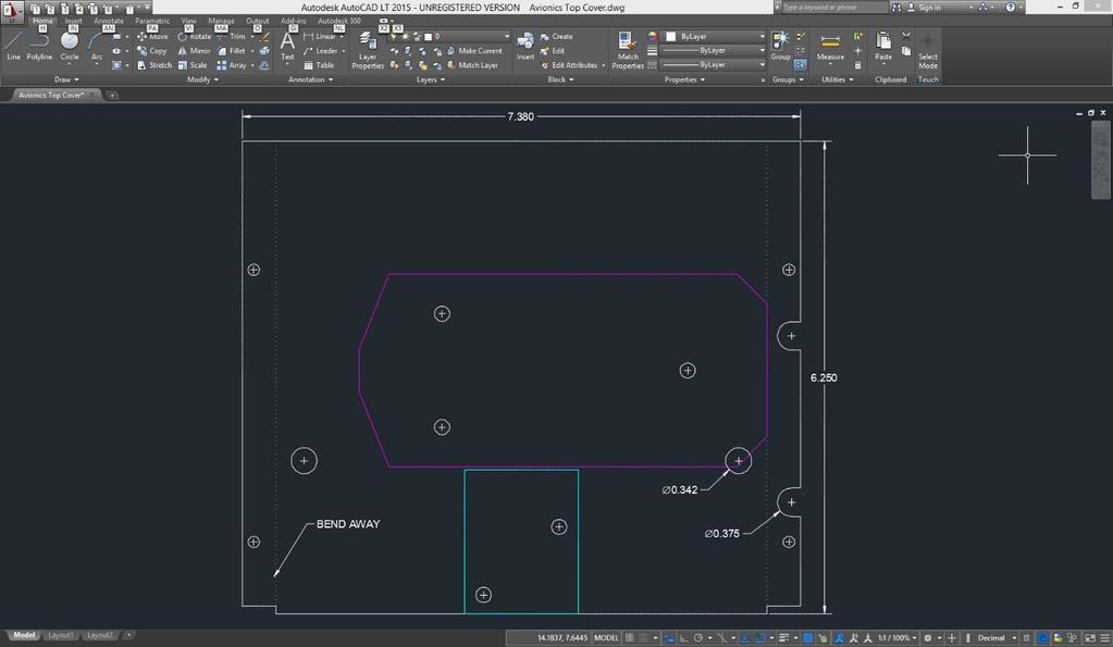 AutoCAD Design of Avionics Stack Top Cover Plate 09 August, 2014 I ve settled on a hybrid method of designing and fabricating most of my sheet metal and milled components for my second Helicycle.