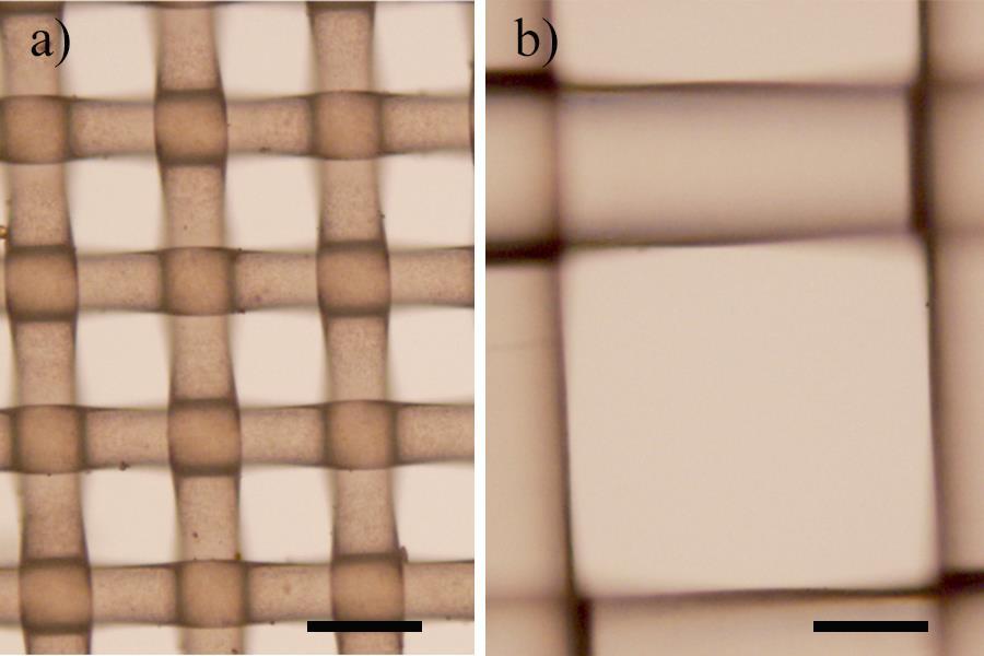 Supplementary Figure 1 Optical microscope images of nylon templates used to fabricate PVDF scaffolds.