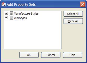 AutoCAD Architecture 2009 Advanced The property sets display in the Edit Property Set Data dialog box. 4. Click to return to the Style Manager.