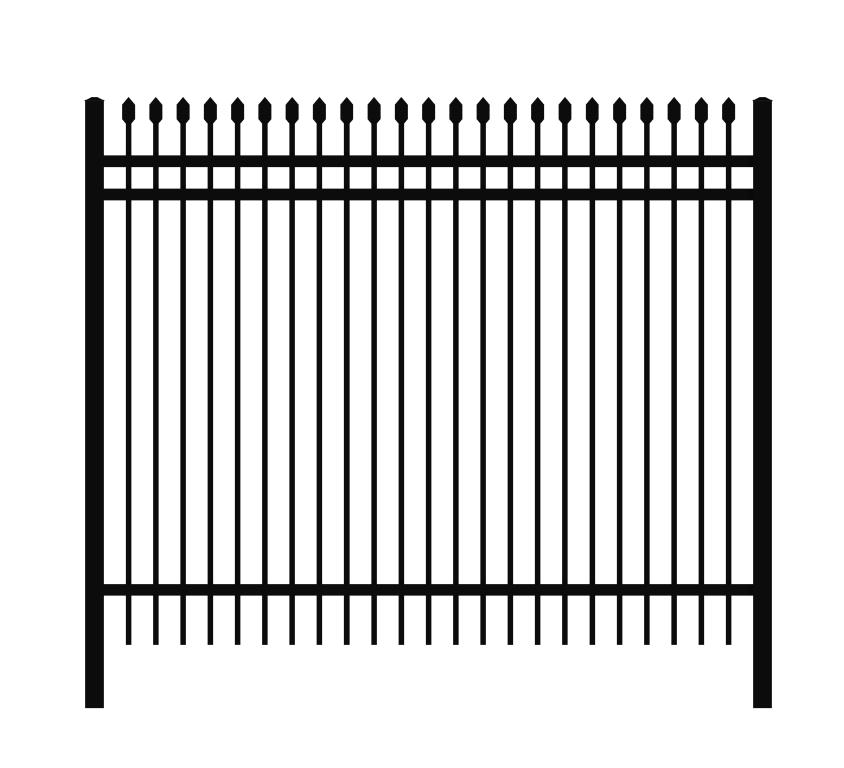 STEEL FENCE Spear-top Steel Fence Dimensions (H W): 6' 8', 10' 8', 7' 8', 8' 8' optional. Residential use dimensions (H W): 3' 8', 3.5' 8', 4' 8', 4.5' 8', 5' 8' optional. Horizontal rail O.D.: 1.