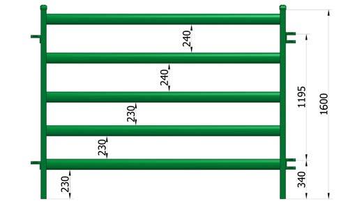6-Rail Oval Corral Panels Height Length: 1.8 2.1 m (6 rails); 1.8 3.37 m (6 rails). Frame: 40 40 1.6 / 2.