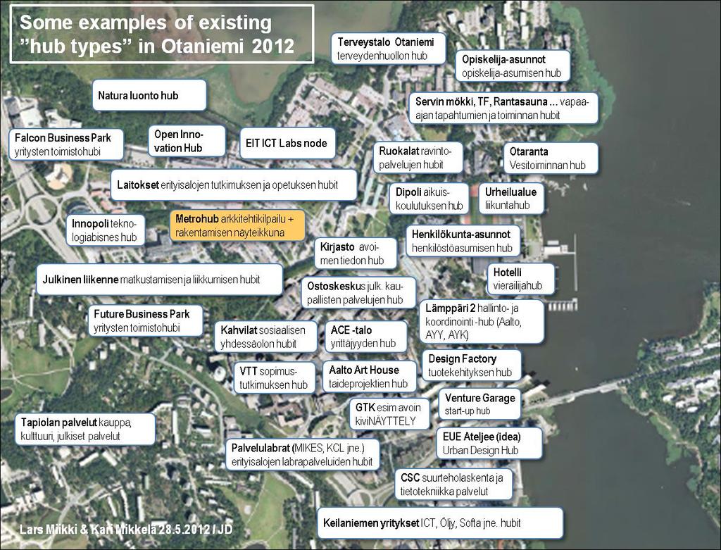 Mapping of Otaniemi Spaces: Many potential thematic Hubs for Otaniemi Collaborative Spaces Network no Space as Service