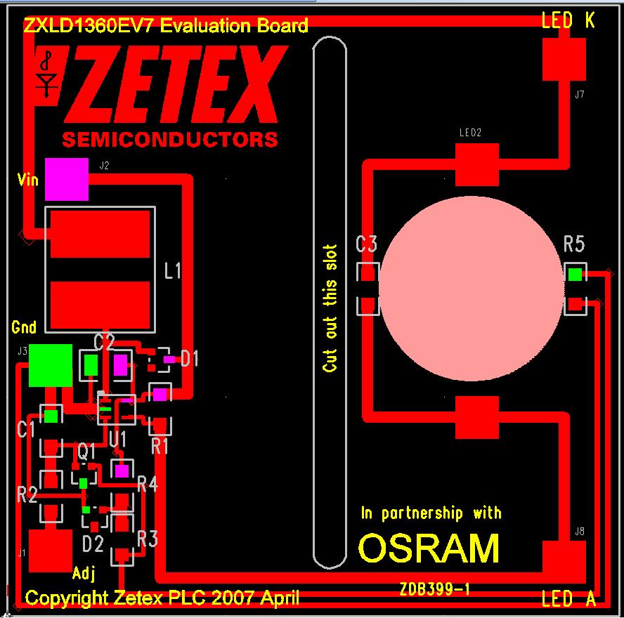 ZXLD1360 Operation In normal operation, when voltage is applied at +VIN, the ZXLD1360 internal NDMOS switch is turned on. Current starts to flow through sense resistor R1, inductor L1, and the LED.