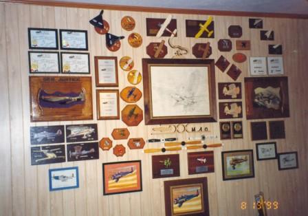 Plaques the couple won from flying at Fun Flys and in Radio Control Combat