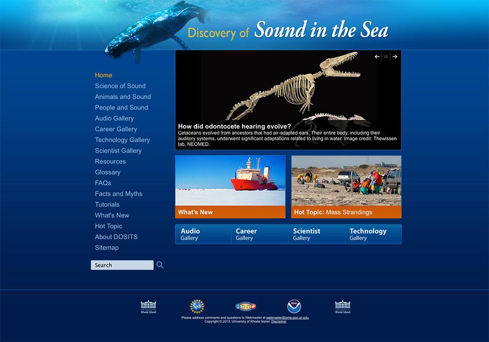 Figure 1: New mobile-friendly front page of Discovery of Sound in the Sea website (http://www.dosits.